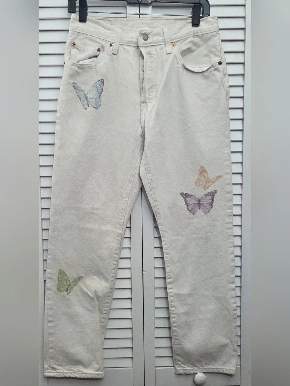 Levi’s 501 Original Fit Butterfly Print Straight Leg Jeans Cream